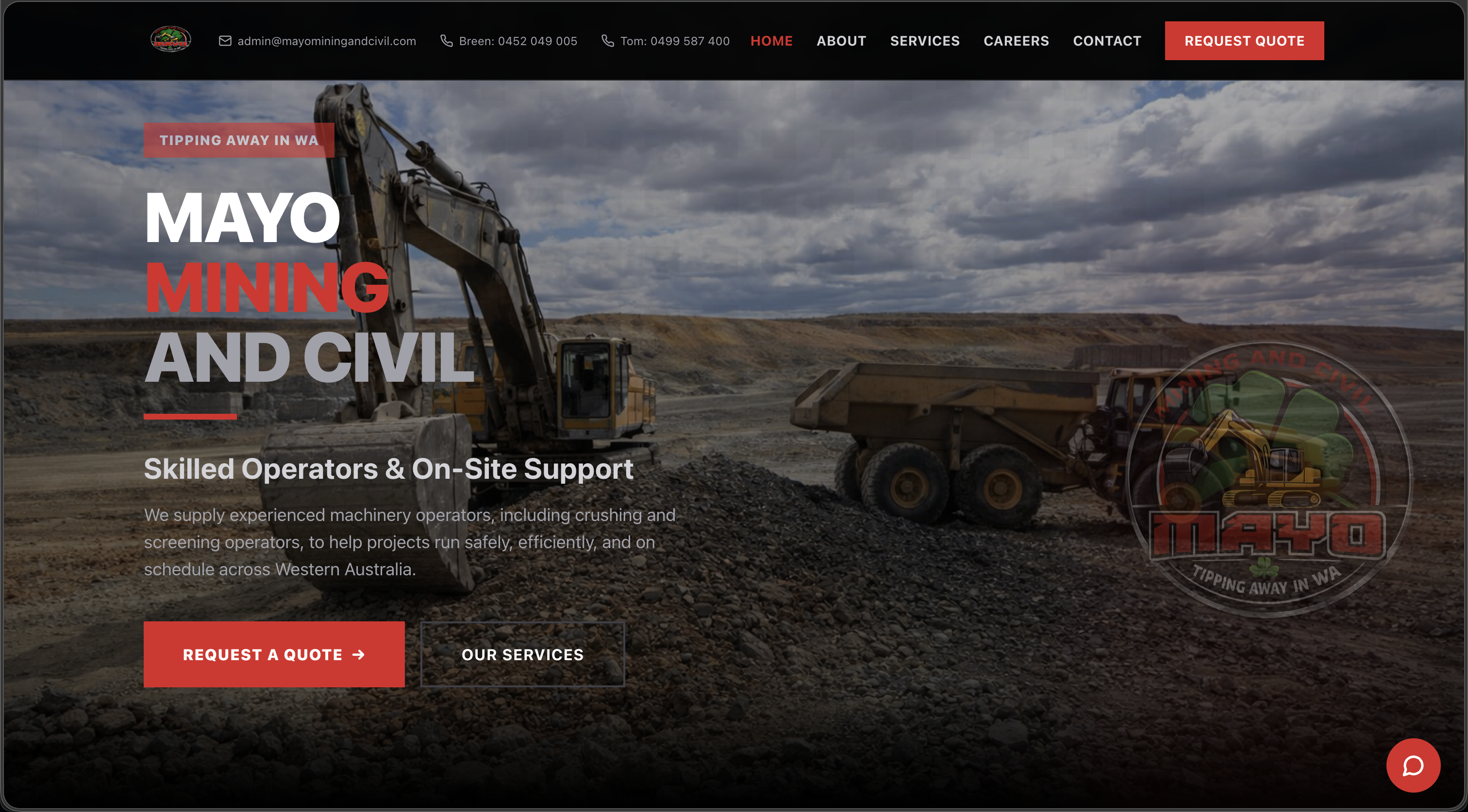 Perth web design for Mayo Mining and Civil construction website