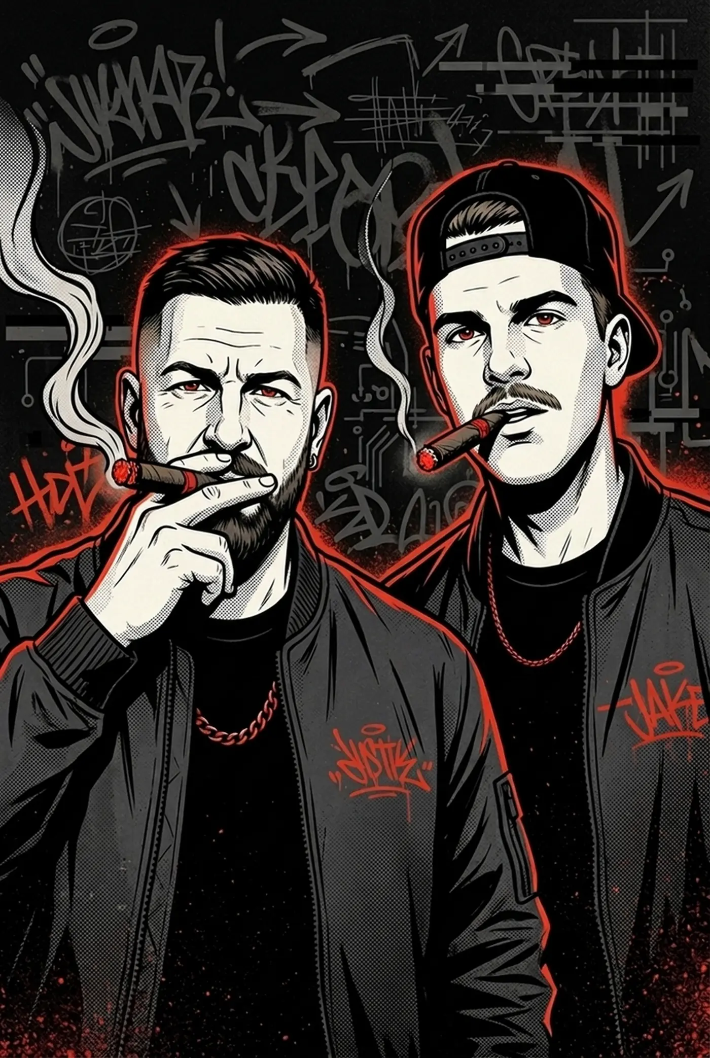 Justin and Jake Ripley, drawn as the comic characters from The Syvex Files