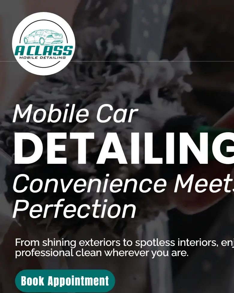 A Class Mobile Detailing website homepage on a phone