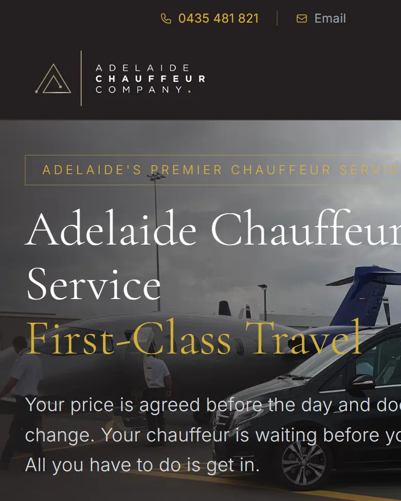 Adelaide Chauffeur Company website homepage on a phone