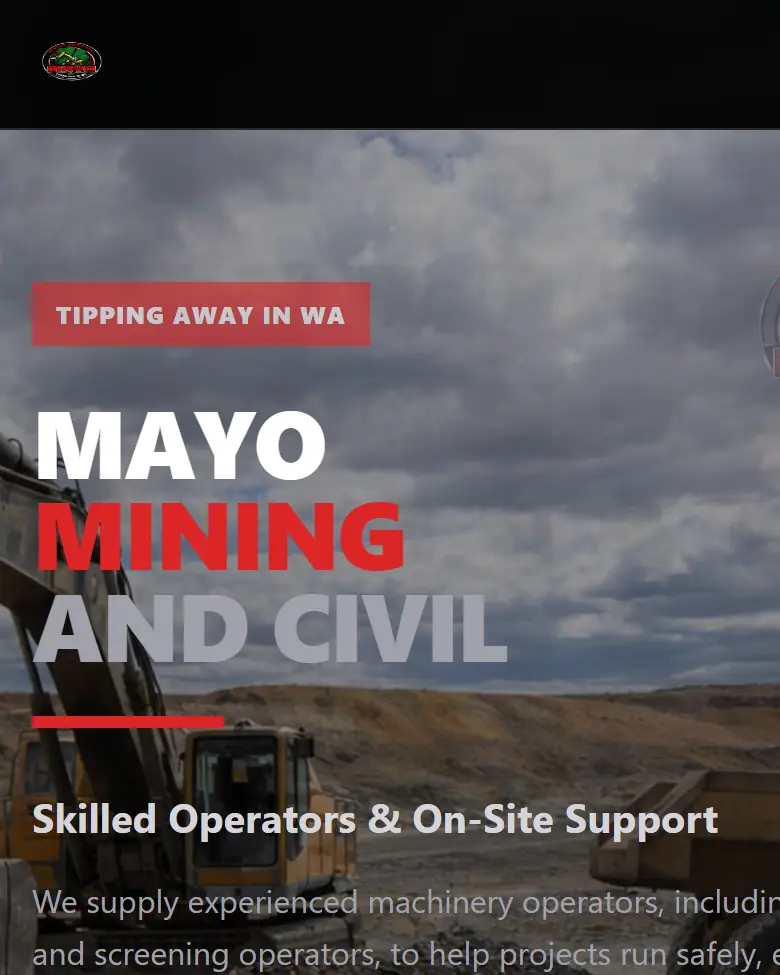 Mayo Mining and Civil website homepage on a phone