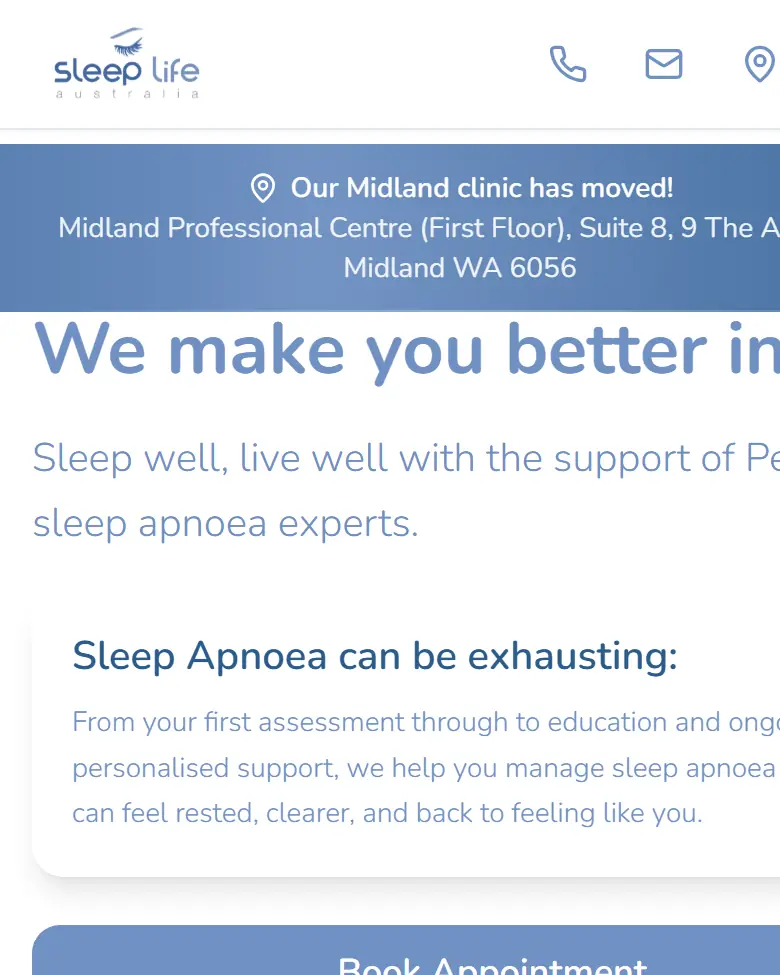 Sleep Life Australia website homepage on a phone