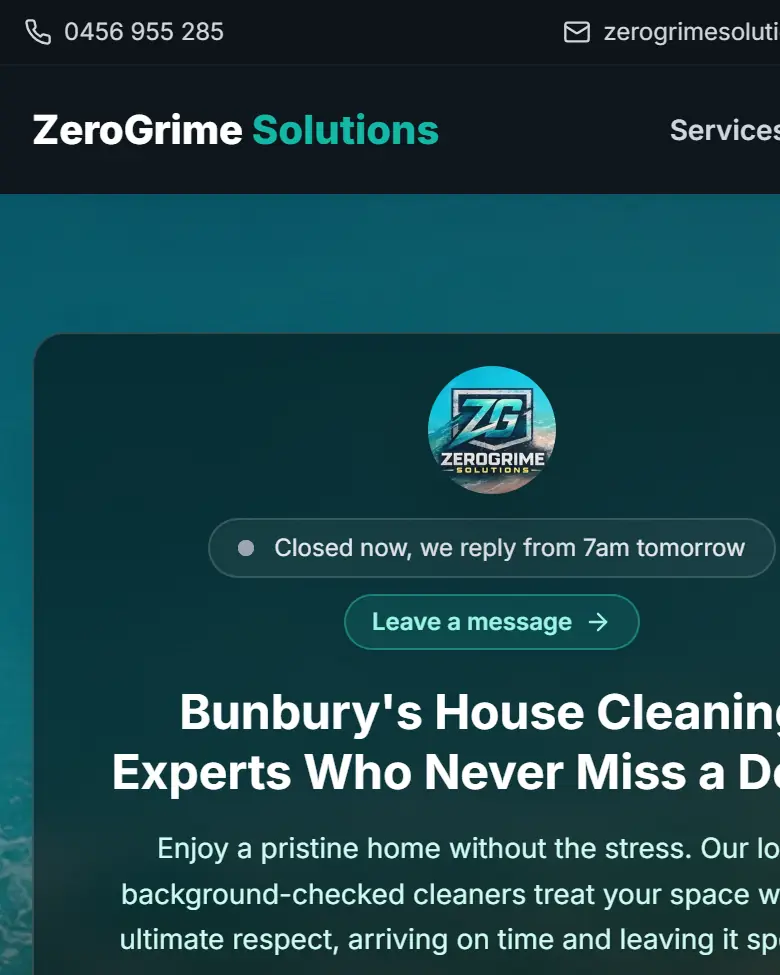ZeroGrime Solutions website homepage on a phone